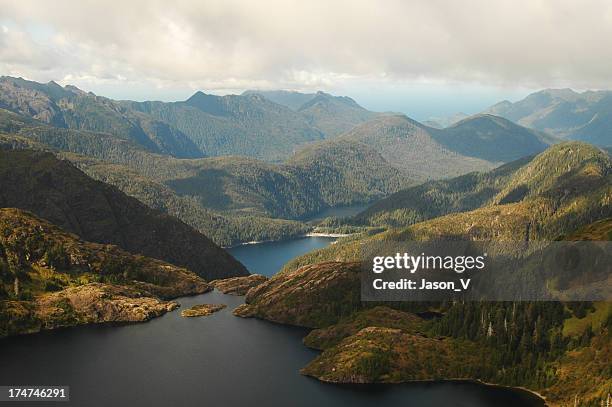 aerial view of queen charlotte islands bc - bc stock pictures, royalty-free photos & images