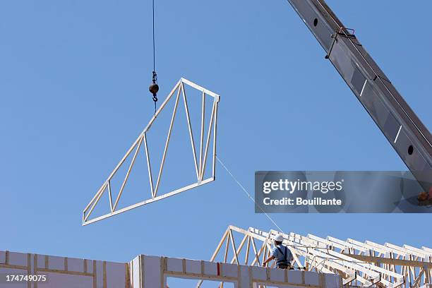 installing the truss - roof truss stock pictures, royalty-free photos & images