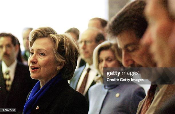 Senator Hillary Rodham Clinton addresses the press during a conference at Mount Sinai Hospital January 27, 2003 in New York City. Clinton along with...