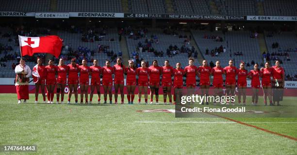 Tonga national anthem during the Women's Pacific Championships match between New Zealand Kiwi Ferns and Mate Ma'a Tonga at Eden Park on October 21,...