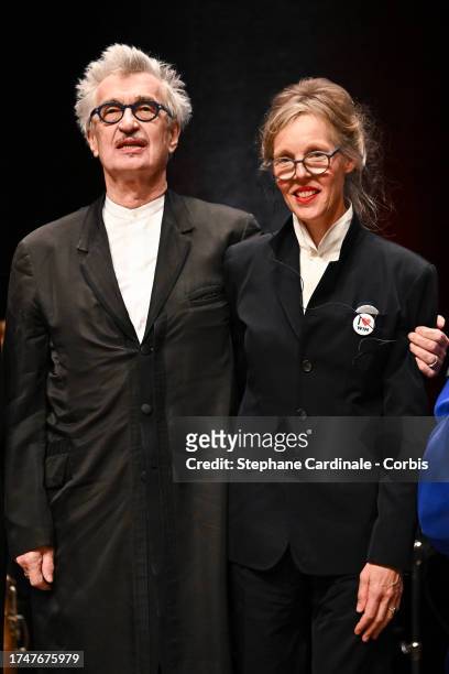 Wim Wenders and Donata Wenders attend the Lumiere Award Ceremony during the 15th Film Festival Lumiere on October 20, 2023 in Lyon, France.
