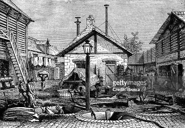 leather industry tannery scene - cowhide stock illustrations