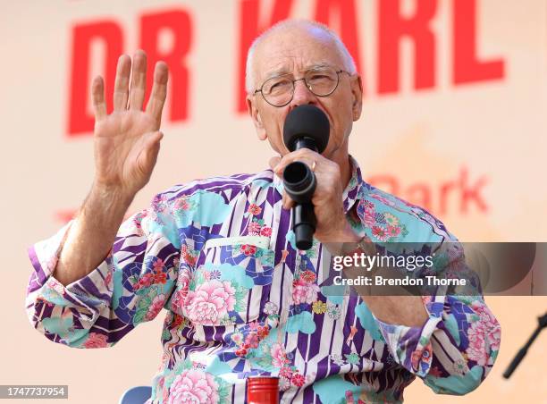 Dr Karl Kruszelnicki speaks during the Adam Spencer and Dr Karl Kruszelnicki speak during the Big Questions session at SXSW Sydney on October 21,...