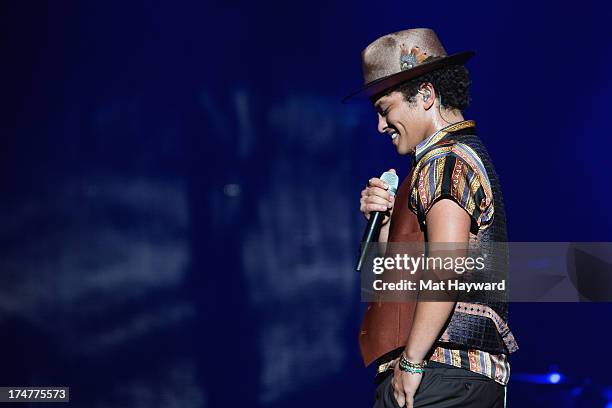 Grammy Award winner, Platinum record producer and artist Bruno Mars performs at Staples Center on July 28, 2013 in Los Angeles, California