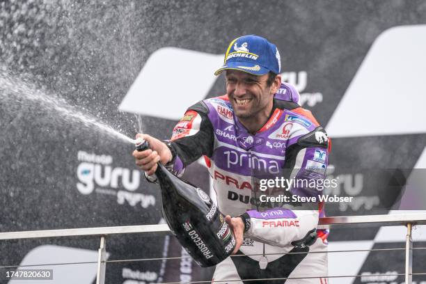 Johann Zarco of France and Prima Pramac Racing celebrates his first MotoGP win during race ahead of the 2023 MotoGP of Australia at Phillip Island...