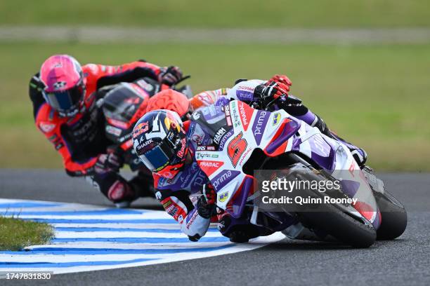 Johann Zarco of France and the Prima Pramac Racing Team rounds the bend in the 2023 MotoGP of Australia at Phillip Island Grand Prix Circuit on...