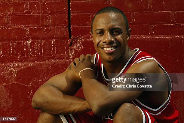 Jay Williams of the Chicago Bulls poses during the NBA rookie photo shoot at St. Peter's Prep on August 4, 2002 in Jersey City, New Jersey. NOTE TO...
