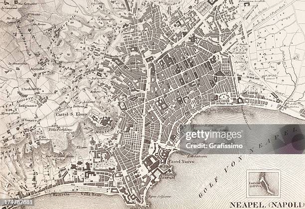 engraving antique map of neapel italy from 1851 - naples italy stock illustrations