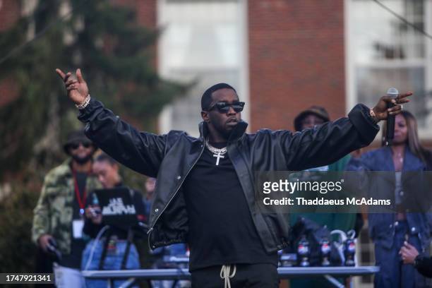 Sean "Diddy" Combs performs at Howard University's Yardfest on October 20, 2023 in Washington, DC.