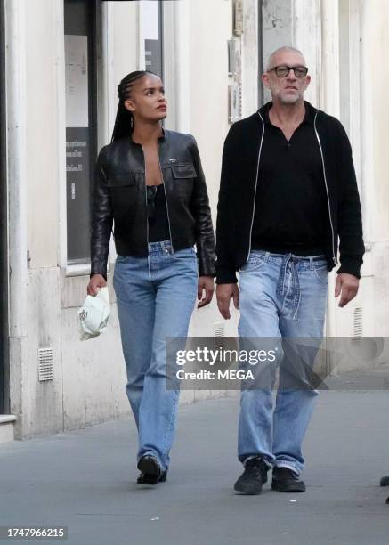 Vincent Cassell and Narah Baptista are seen going out for a walk on October 25, 2023 in Rome, Italy.
