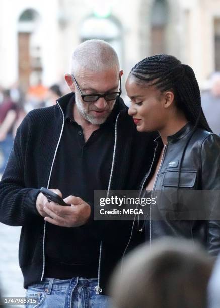 Vincent Cassell and Narah Baptista are seen going out for a walk on October 25, 2023 in Rome, Italy.
