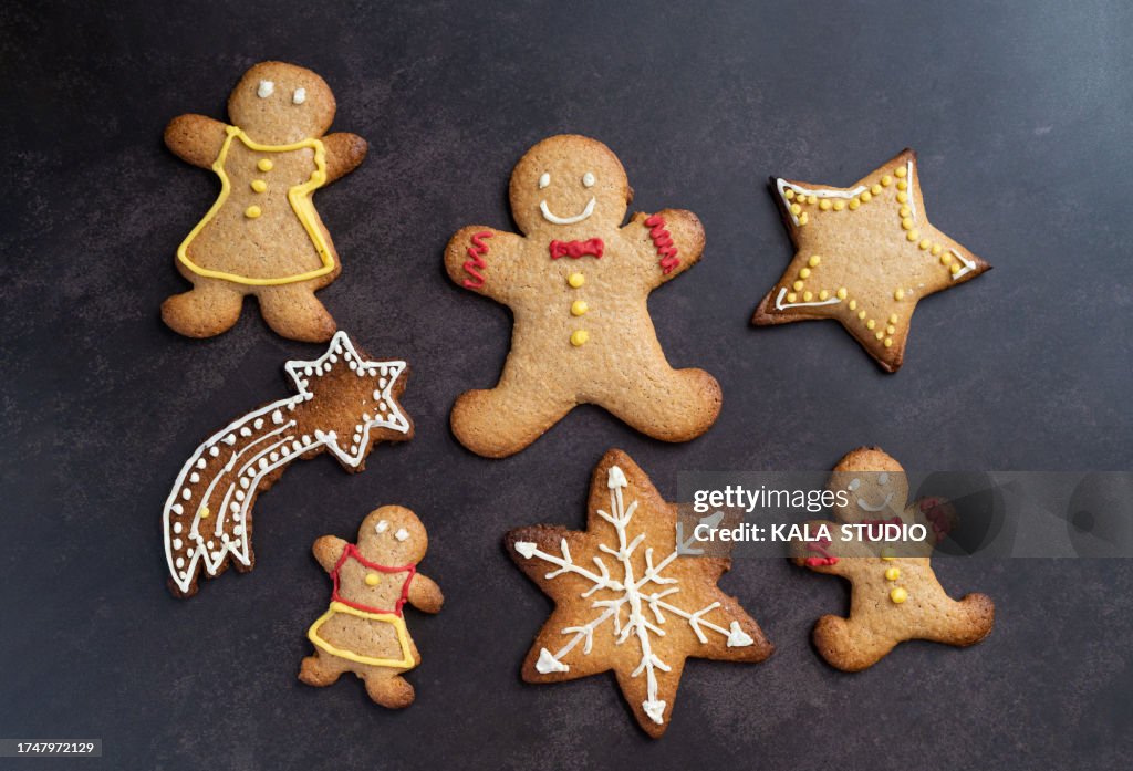 Variety of Christmas cookies on a dark background