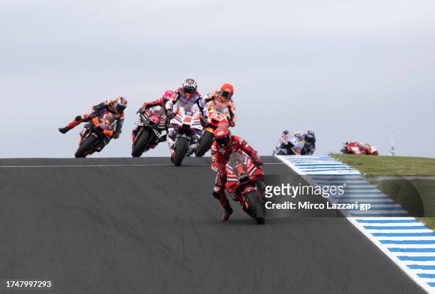 Francesco Bagnaia of Italy and Ducati Lenovo Team leads the field during the MotoGP of Australia - Qualifying & Race of the 2023 MotoGP of Australia...