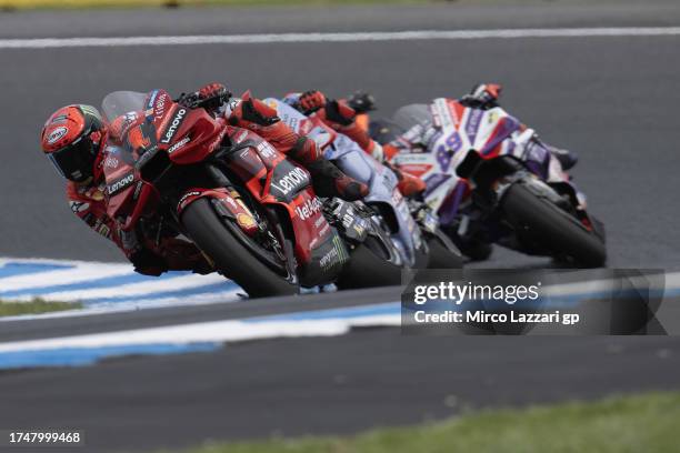 Francesco Bagnaia of Italy and Ducati Lenovo Team leads the field during the MotoGP of Australia - Qualifying & Race of the 2023 MotoGP of Australia...
