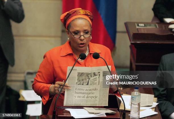 Colombian opposition senator Piedad Cordoba speaks during the congress session in Bogota on November 27th, 2007. Cordoba -who was acting as a...