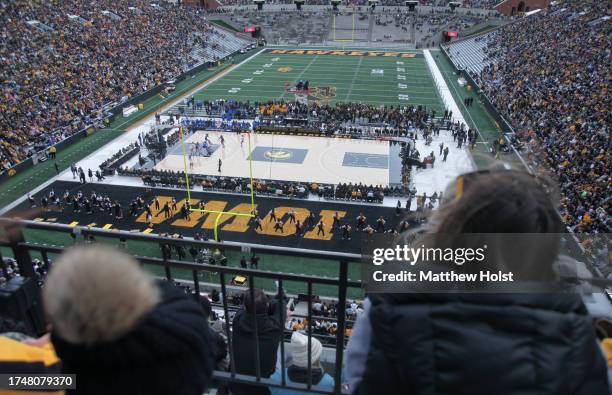 Fans attend the Crossover at Kinnick Event to watch the exhibition match-up between the Iowa Hawkeyes and the DePaul Blue Demons at Kinnick Stadium...