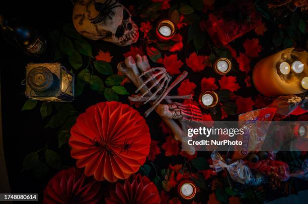 Living-room is seen getting ready for the celebration of Halloween, in Nijmegen, The Netherlands, on October 26th, 2023.