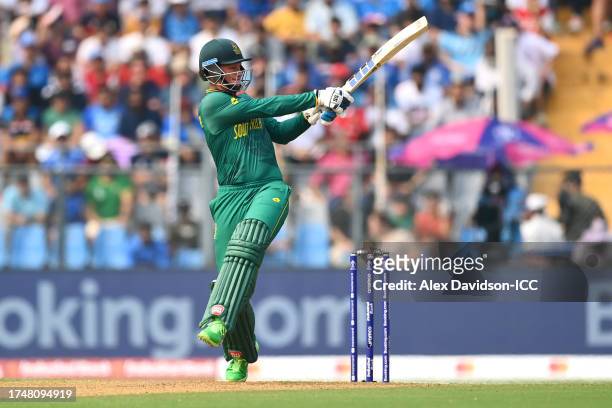 Rassie van der Dussen of South Africa bats during the ICC Men's Cricket World Cup India 2023 match between England and South Africa at Wankhede...