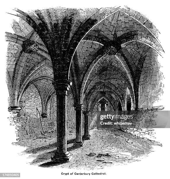 ilustraciones, imágenes clip art, dibujos animados e iconos de stock de cripta de la catedral de canterbury - techo abovedado