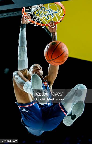 Jacob Wiley of the 36ers slam dunks during the round four NBL match between Adelaide 36ers and Perth Wildcats at Adelaide Entertainment Centre, on...