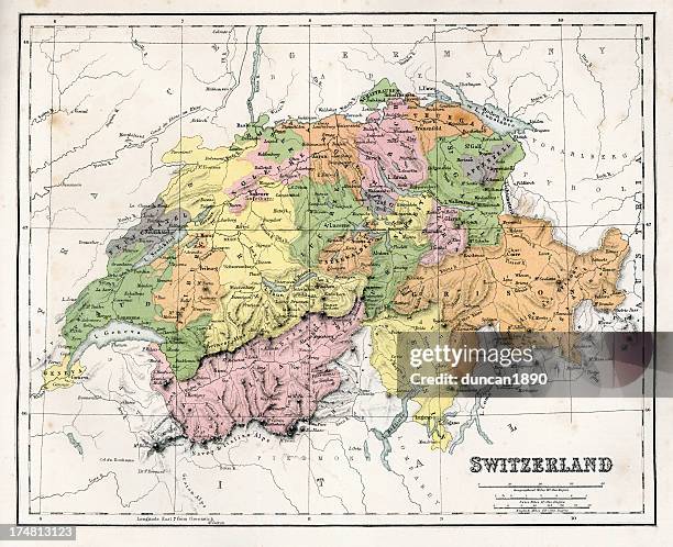 ilustraciones, imágenes clip art, dibujos animados e iconos de stock de antiguo mapa de suiza - guarda switzerland