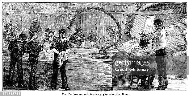 washing facilities on board ship - cleaning crew stock illustrations