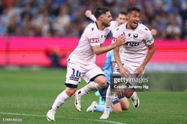 Bruno Fornaroli of the Victory celebrates scoring a goal during the A-League Men round one match between Sydney FC and Melbourne Victory at Allianz...