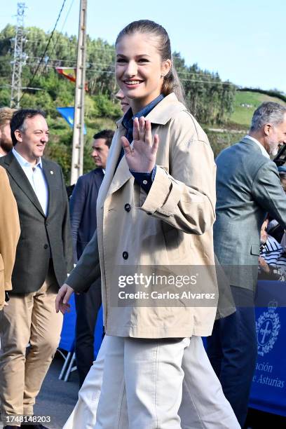 Crown Princess Leonor of Spain visit to Churches of Arroes, Pion and Candanal, which are been honoured as the 2021 Best Asturian Villages, the day...