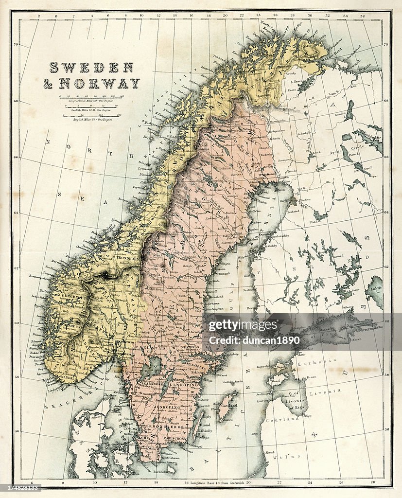 Antique Map of Sweden and Norway