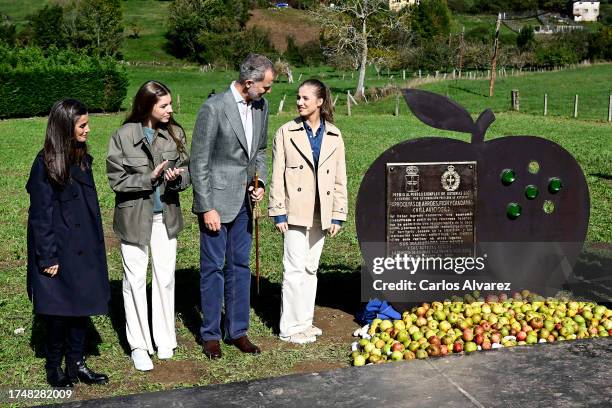 Queen Letizia of Spain, Princess Sofia of Spain, King Felipe VI of Spain and Crown Princess Leonor of Spain visit to Churches of Arroes, Pion and...