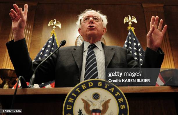 Sen. Bernie Sanders,I-VT, speaks at a rally on Social Security and Medicare at the Dirksen Senate Building November 17, 2011 in Washington, DC. Sen....