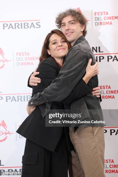 Vanessa Scalera and Michele Riondino attend a photocall for the movie "Palazzina Laf" during the 18th Rome Film Festival at Auditorium Parco Della...