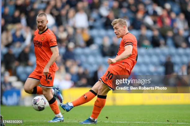 Zian Flemming of Millwall scores to make it 1-1 during the Sky Bet Championship match between Preston North End and Millwall at Deepdale on October...