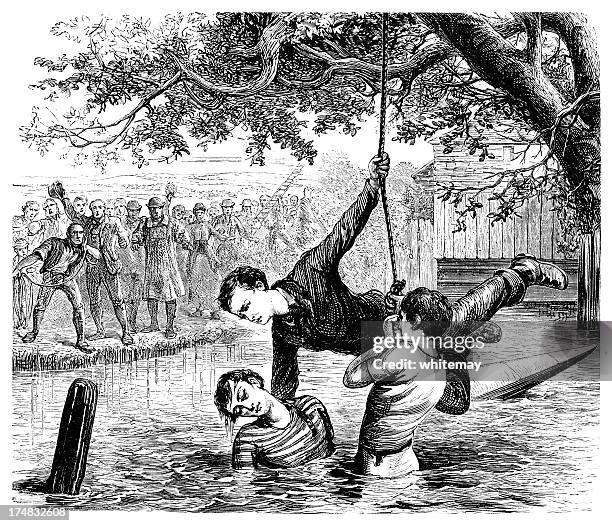 rescue from drowning - hanging on tree stock illustrations