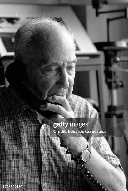 Close-up of Hungarian-born American photographer Andre Kertész in his home, New York, New York, 1982.