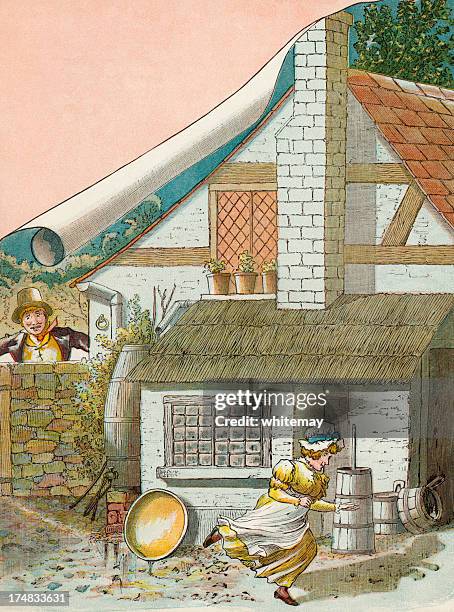 ilustraciones, imágenes clip art, dibujos animados e iconos de stock de período regency hombre mujer atrapar una - butter churn