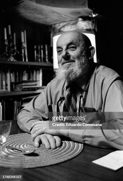 American photographer Ansel Adams sits at a table in his home, Carmel, California, 1970.