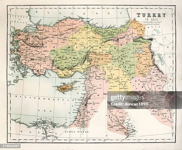 antique map of turkey - coruh valley region stock illustrations