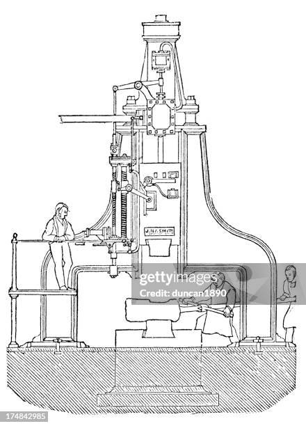steam hammer - foundry stock illustrations