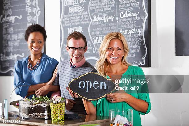 hair salon open for business - open to the public sign stock pictures, royalty-free photos & images