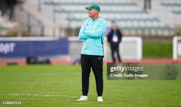 Jacques Nienaber of South Africa during the South Africa men's national rugby team captain's run at Stade des Fauvettes on October 27, 2023 in...