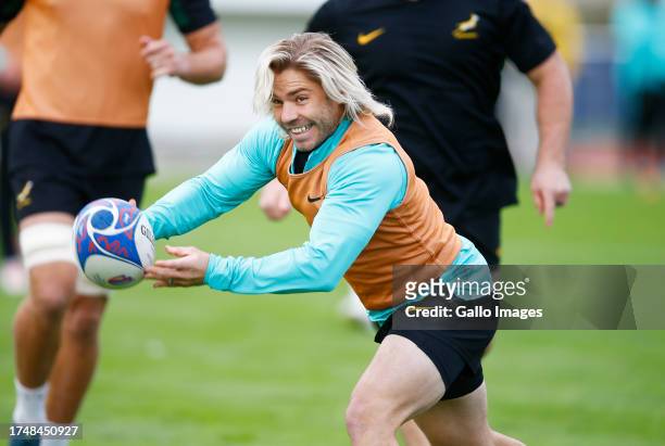 Faf de Klerk of South Africa during the South Africa men's national rugby team captain's run at Stade des Fauvettes on October 27, 2023 in Domont,...