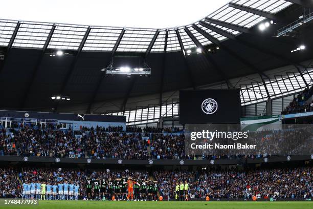 General view of the inside of the stadium as Players, fans and match officials observe a minutes silence in remembrance of the victims of the recent...