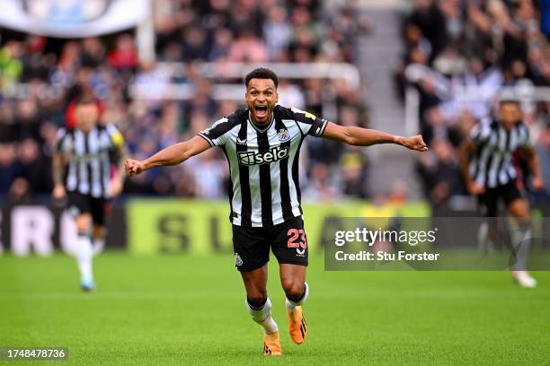 Jacob Murphy of Newcastle United celebrates after scoring the team's first goal during the Premier League match between Newcastle United and Crystal...