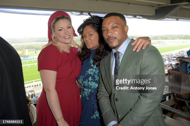 Natalie Rushdie, Danielle Isaie and Ashley Walters attend the QIPCO British Champions Day at Ascot Racecourse on October 21, 2023 in Ascot, England.
