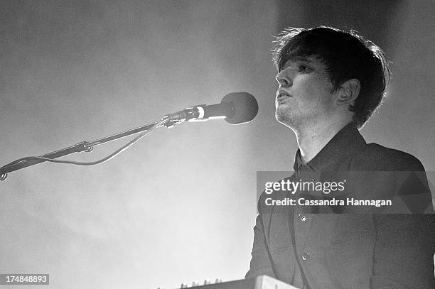 James Blake performs for fans on day 3 of the 2013 Splendour In The Grass Festival on July 28, 2013 in Byron Bay, Australia.