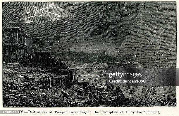 destruction of pompeii - mt vesuvius stock illustrations