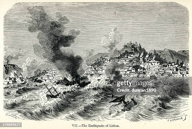 ilustraciones, imágenes clip art, dibujos animados e iconos de stock de terremoto de 1755 lisboa - lisbon