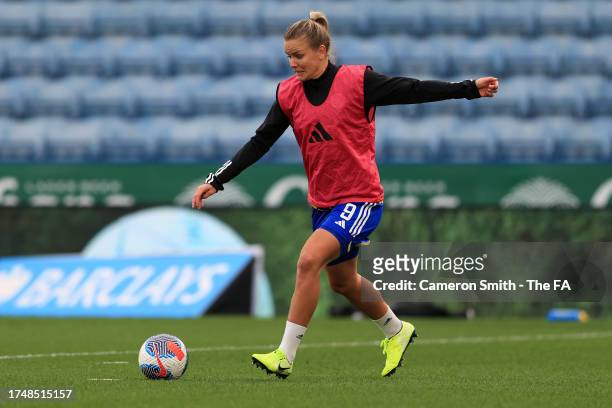 Lena Petermann of Leicester City warms up prior to the Barclays Women´s Super League match between Leicester City and Manchester City at The King...