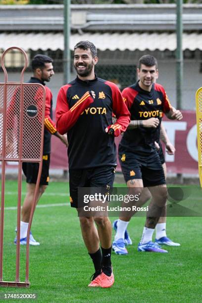 Roma player Leonardo Spinazzola during training session at Centro Sportivo Fulvio Bernardini on October 21, 2023 in Rome, Italy.